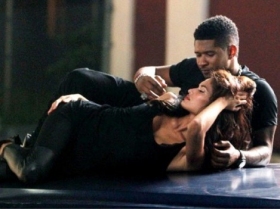 Usher on set with Romeo Santos  for 'Promise' clip