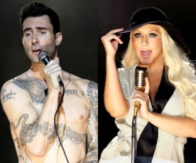 Christina Aguilera and Maroon 5 on the Set of 'Moves Like Jagger'