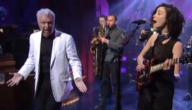 David Byrne and St. Vincent perform on Letterman